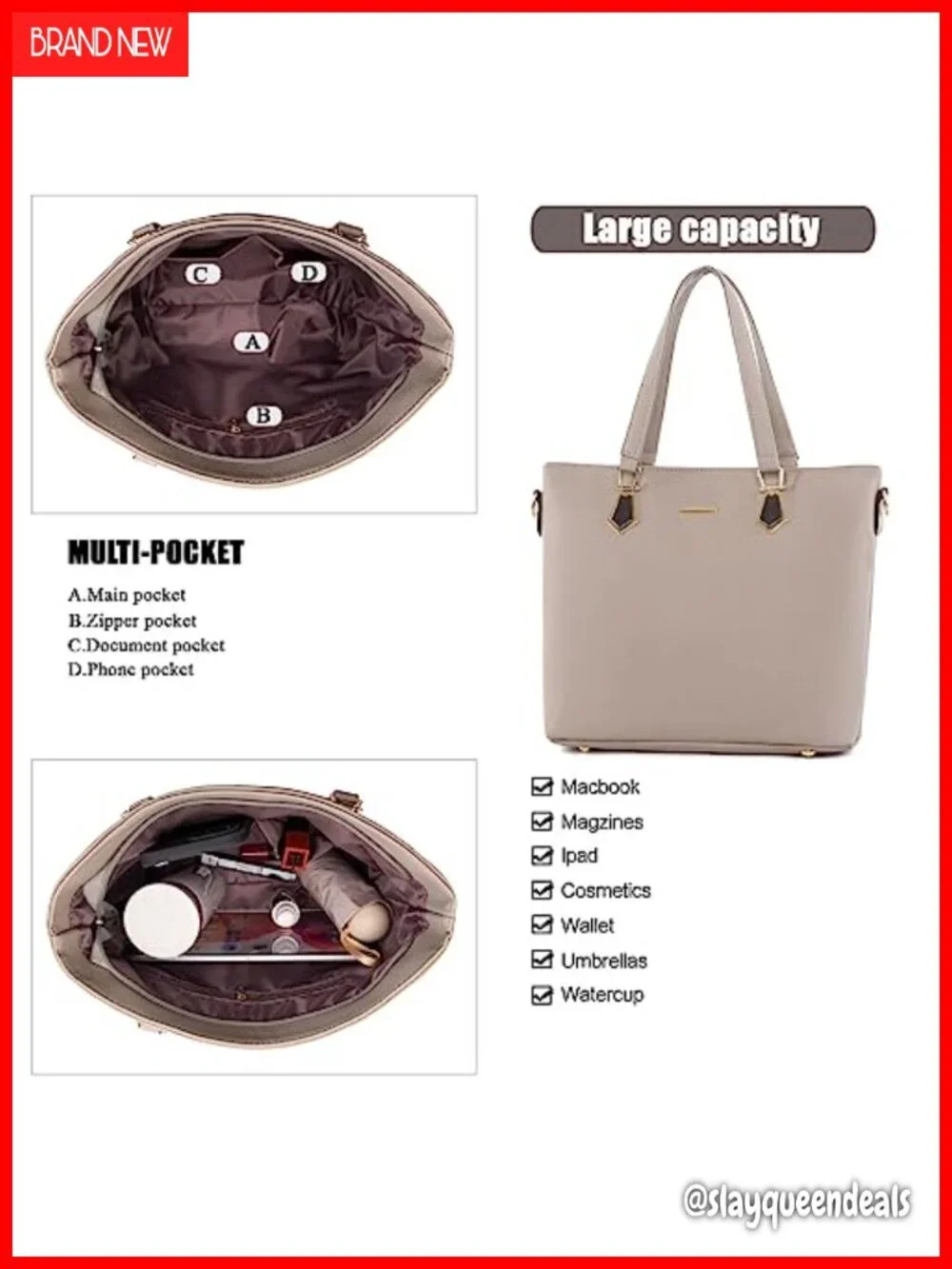 Women's 6-Piece Purse Set Faux Leather Tote Crossbody Satchel Clutch Hobo